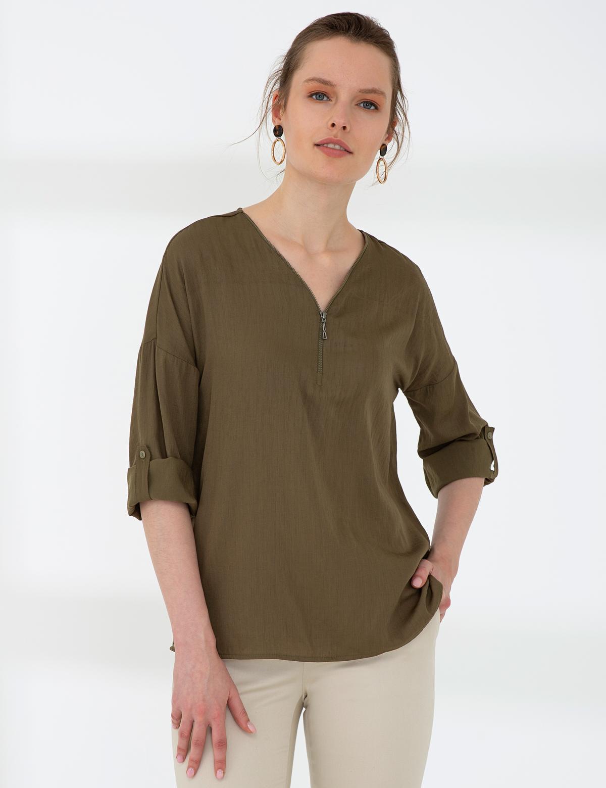 Haki Comfort Fit Uzun Kollu Gömlek