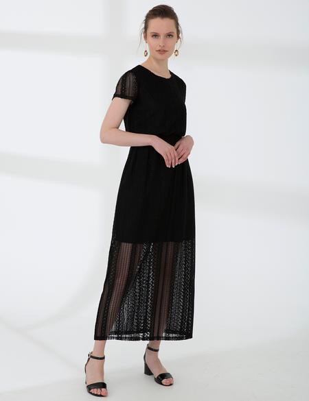 Siyah Dokuma Elbise - 50202829008