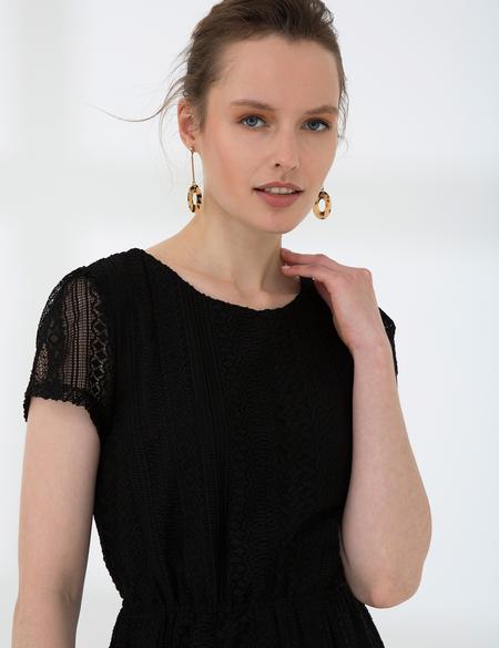 Siyah Dokuma Elbise - 50202829008