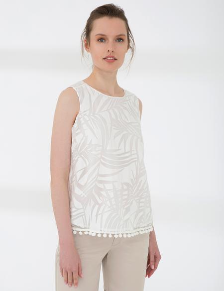 Ekru Crop Kolsuz Bluz - 50202852003