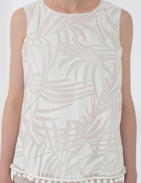 Ekru Crop Kolsuz Bluz - 50202852003