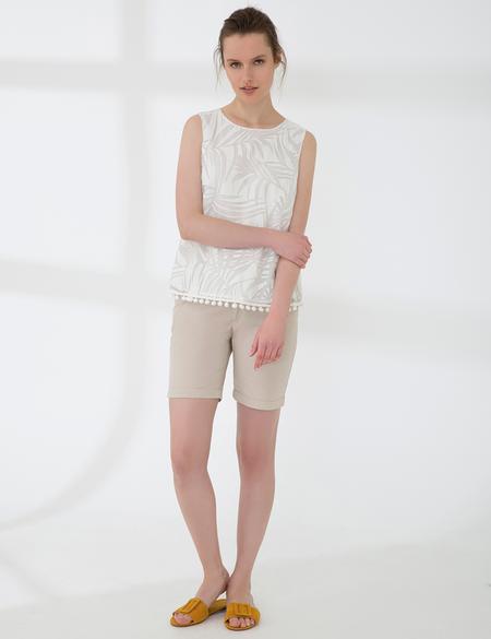 Ekru Crop Kolsuz Bluz - 50202852003