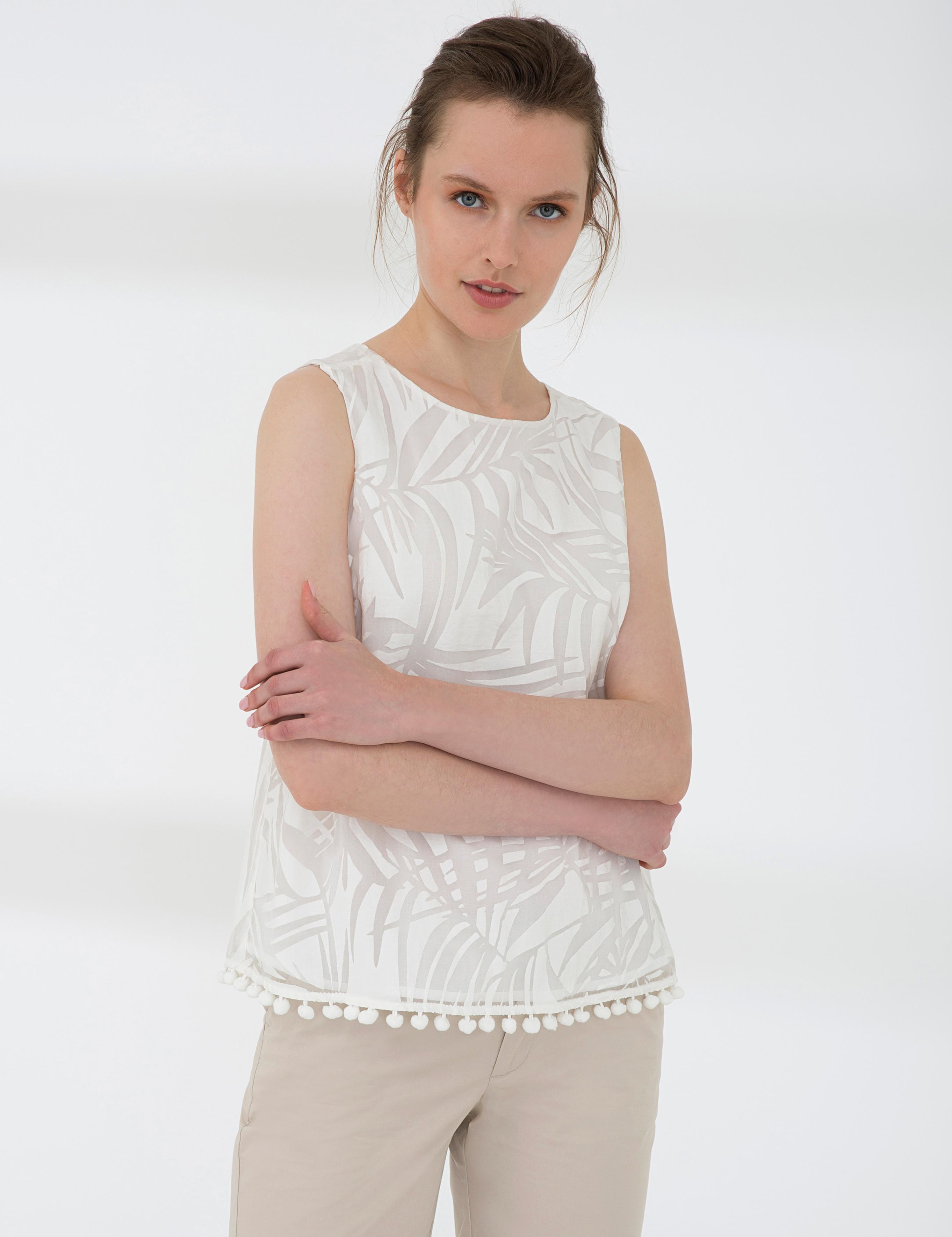 Ekru Crop Kolsuz Bluz