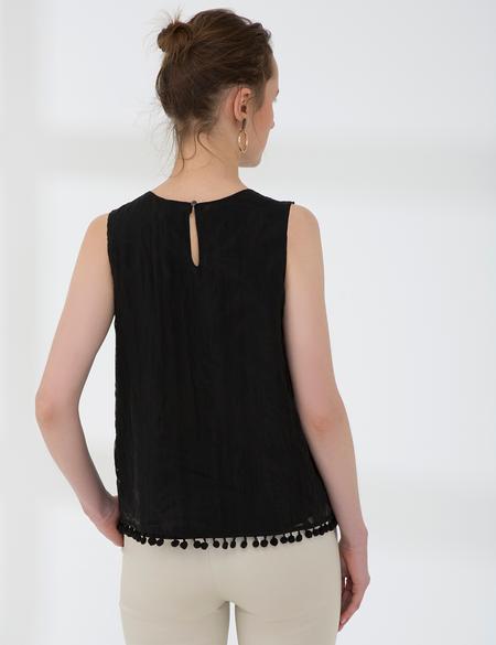 Siyah Crop Kolsuz Bluz - 50202852008