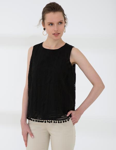 Siyah Crop Kolsuz Bluz - 50202852008