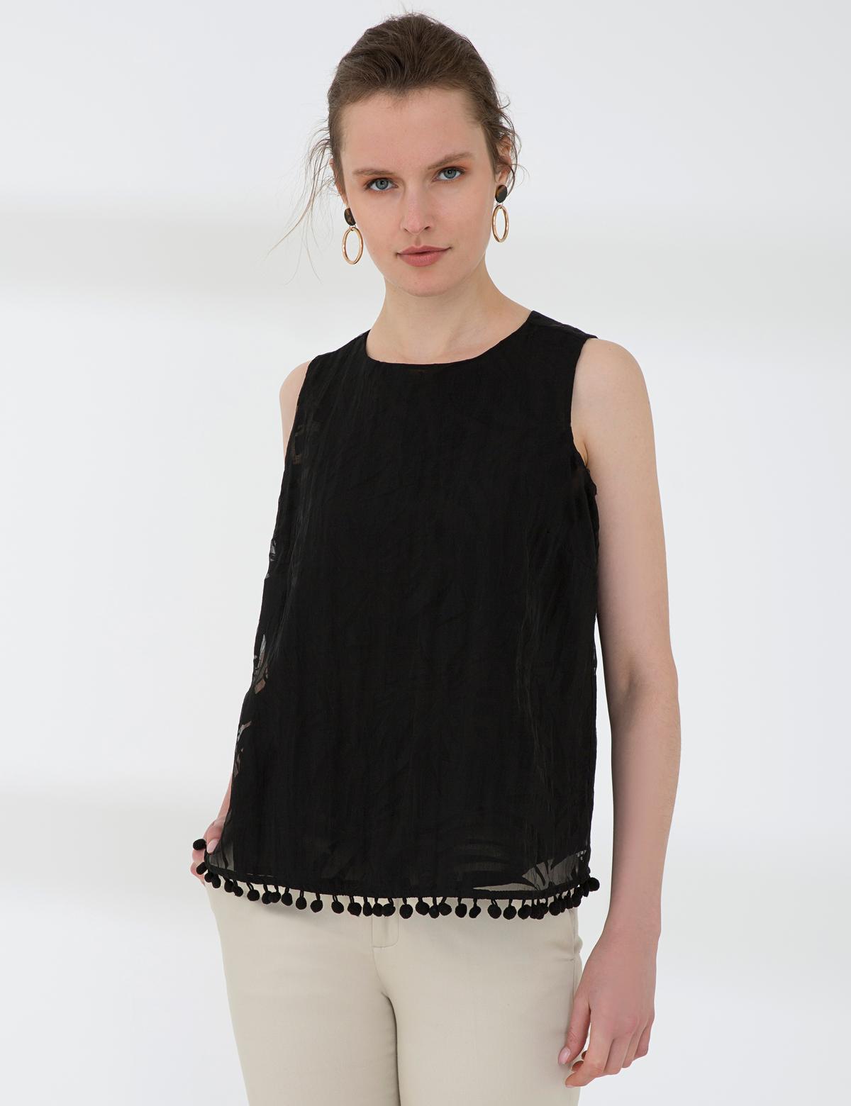 Siyah Crop Kolsuz Bluz - 50202852008