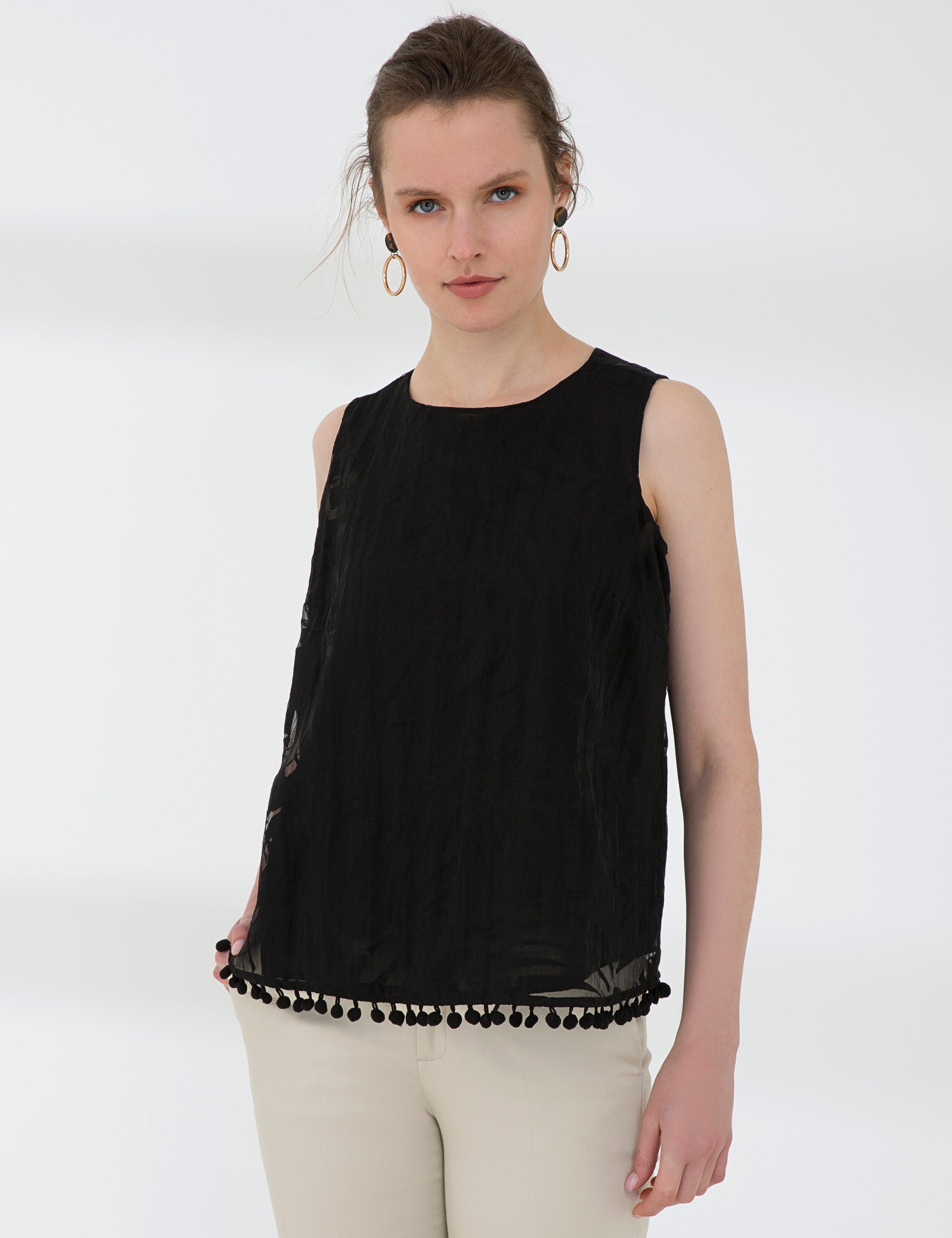 Siyah Crop Kolsuz Bluz