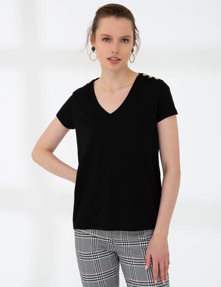 Siyah Standart Fit V Yaka T-Shirt - 50206155001