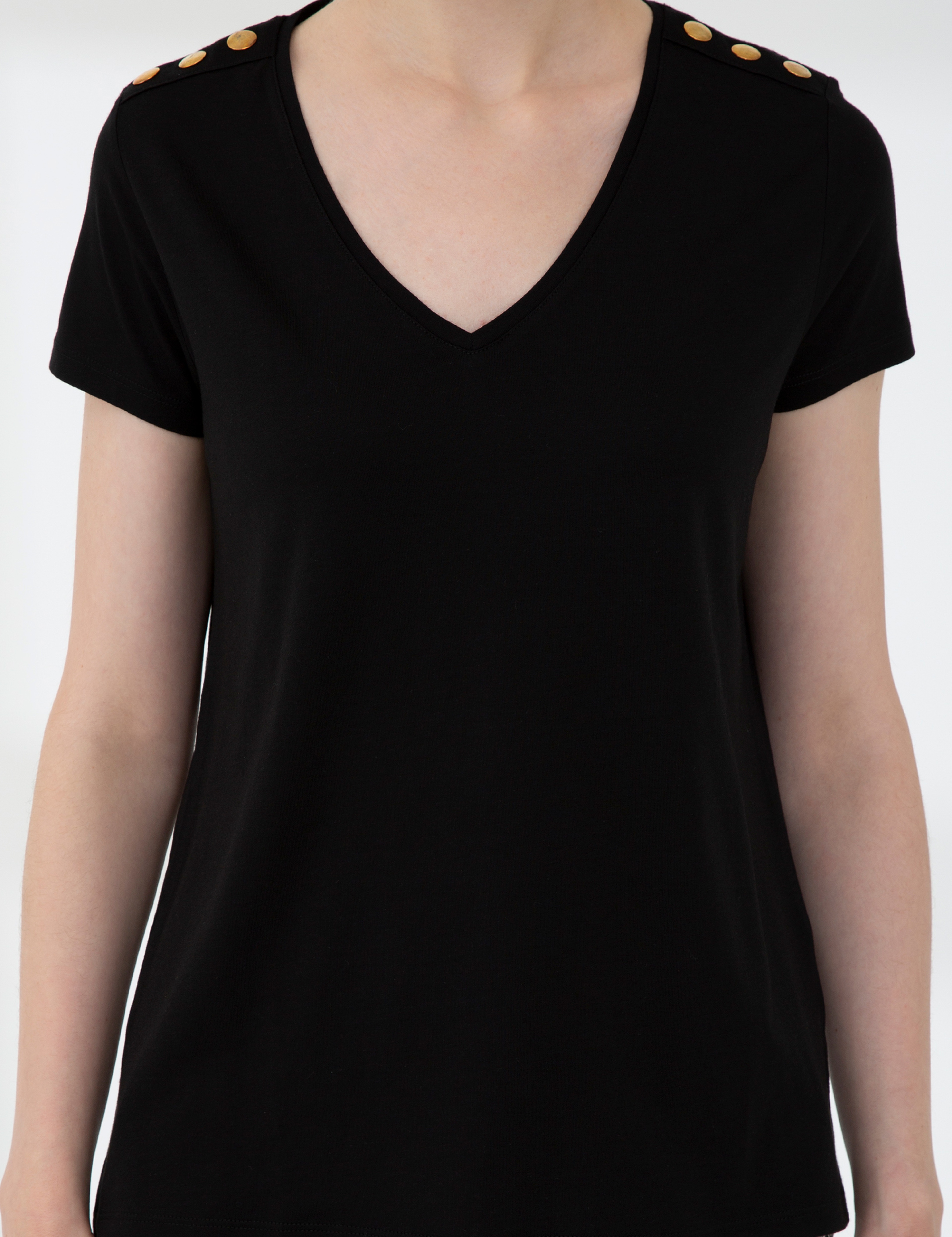 Siyah Standart Fit V Yaka T-Shirt - Image 6