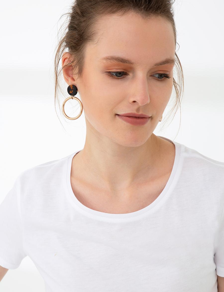 Beyaz Standart Fit V Yaka T-Shirt