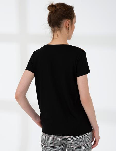 Siyah Standart Fit V Yaka T-Shirt - 50206155001