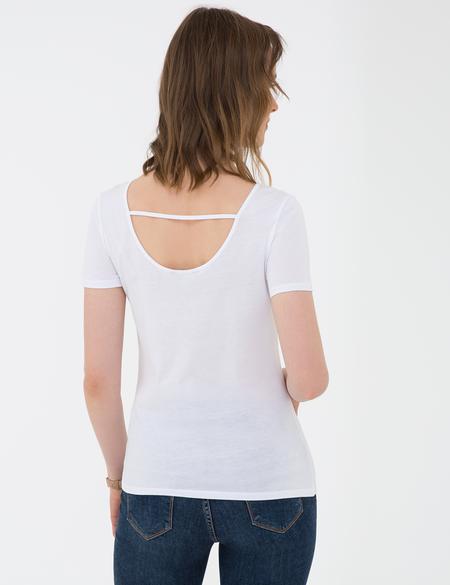 Beyaz Standart Fit Bisiklet Yaka Tişört - 50200740009