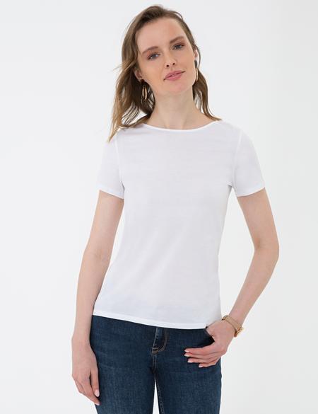 Beyaz Standart Fit Bisiklet Yaka Tişört - 50200740009