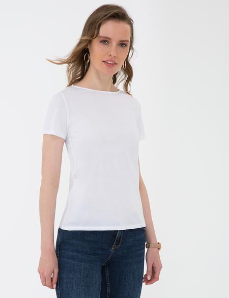 Beyaz Standart Fit Bisiklet Yaka Tişört - 50200740009