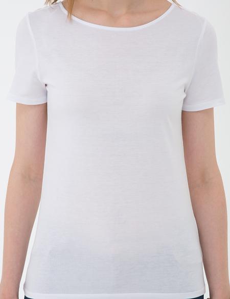 Beyaz Standart Fit Bisiklet Yaka Tişört - 50200740009