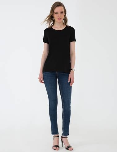 Siyah Standart Fit Bisiklet Yaka T-Shirt