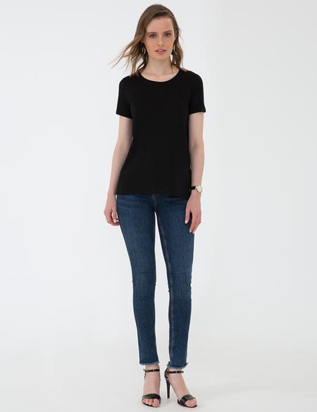 Siyah Bisiklet Yaka Tişört - 50200752002