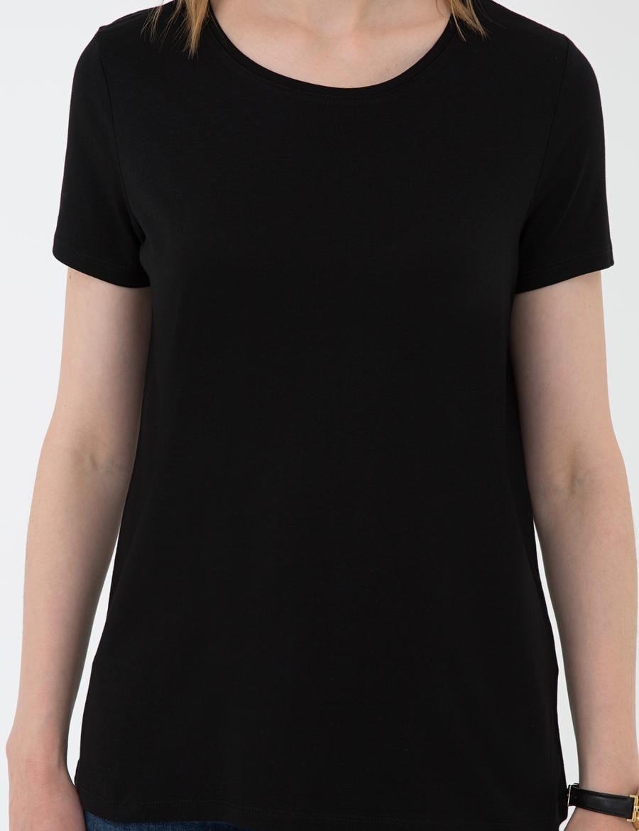 Siyah Standart Fit Bisiklet Yaka T-Shirt