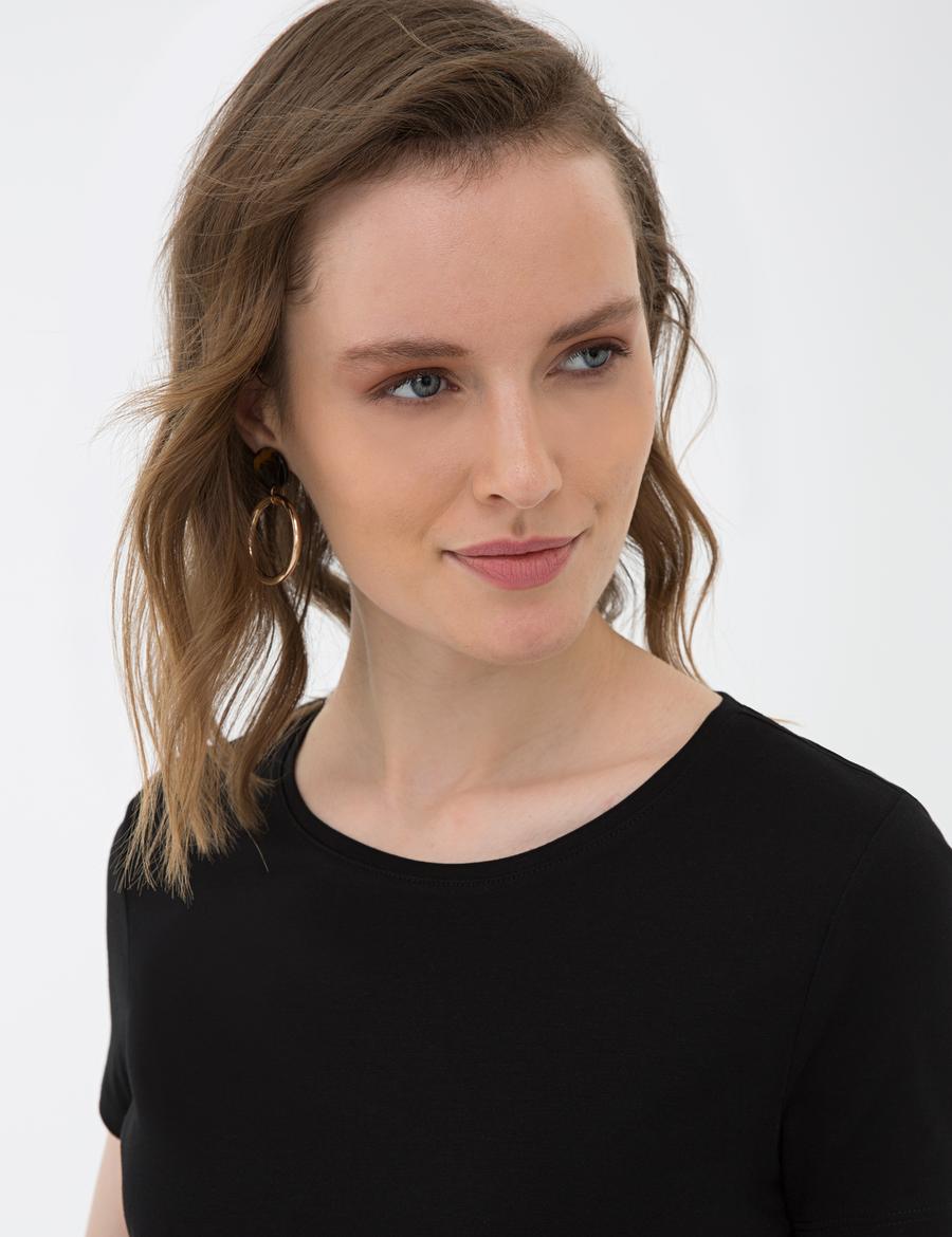 Siyah Standart Fit Bisiklet Yaka T-Shirt