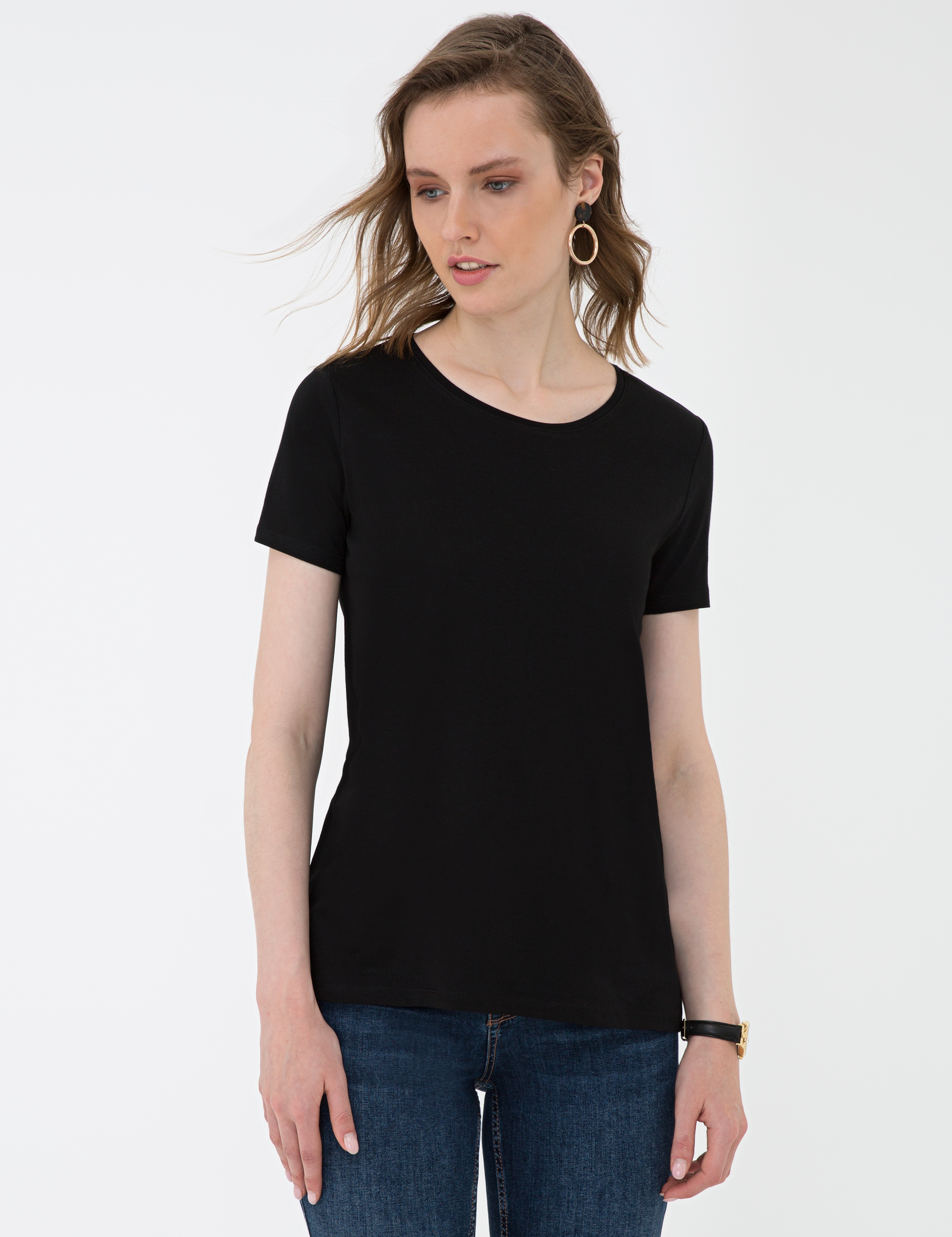 Siyah Standart Fit Bisiklet Yaka T-Shirt - Image 1