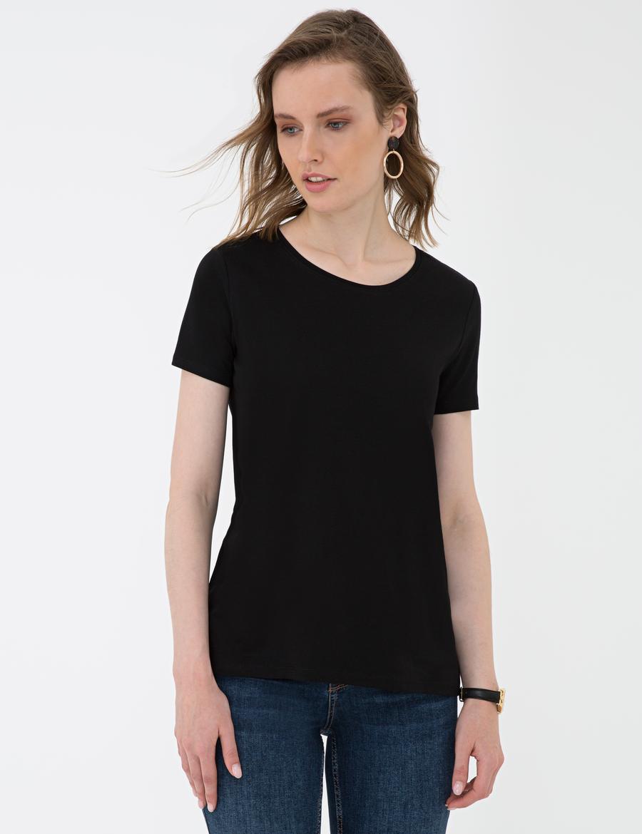 Siyah Standart Fit Bisiklet Yaka T-Shirt