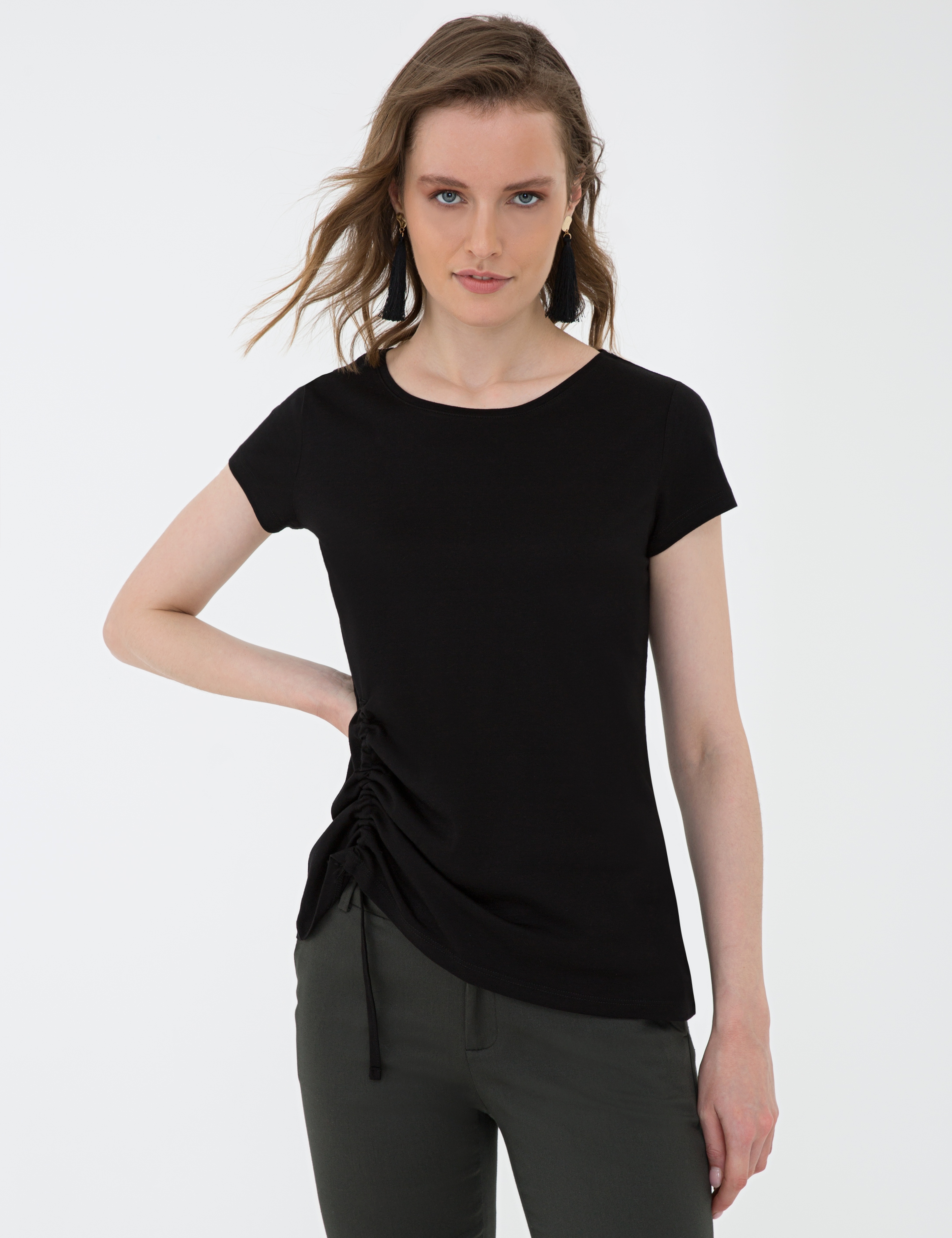 Siyah Standart Fit Bisiklet Yaka T-Shirt