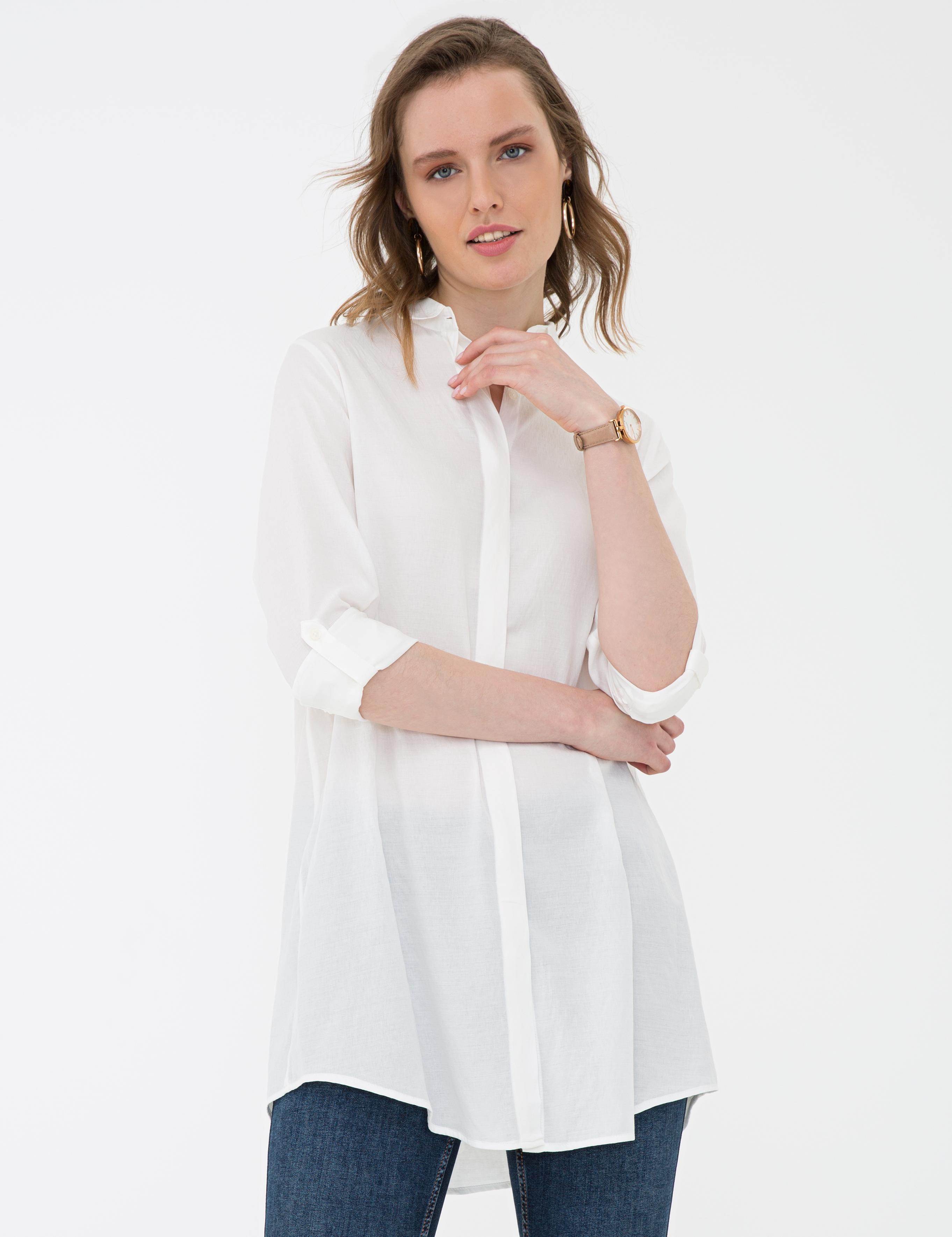 Beyaz Comfort Fit Uzun Kollu Gömlek