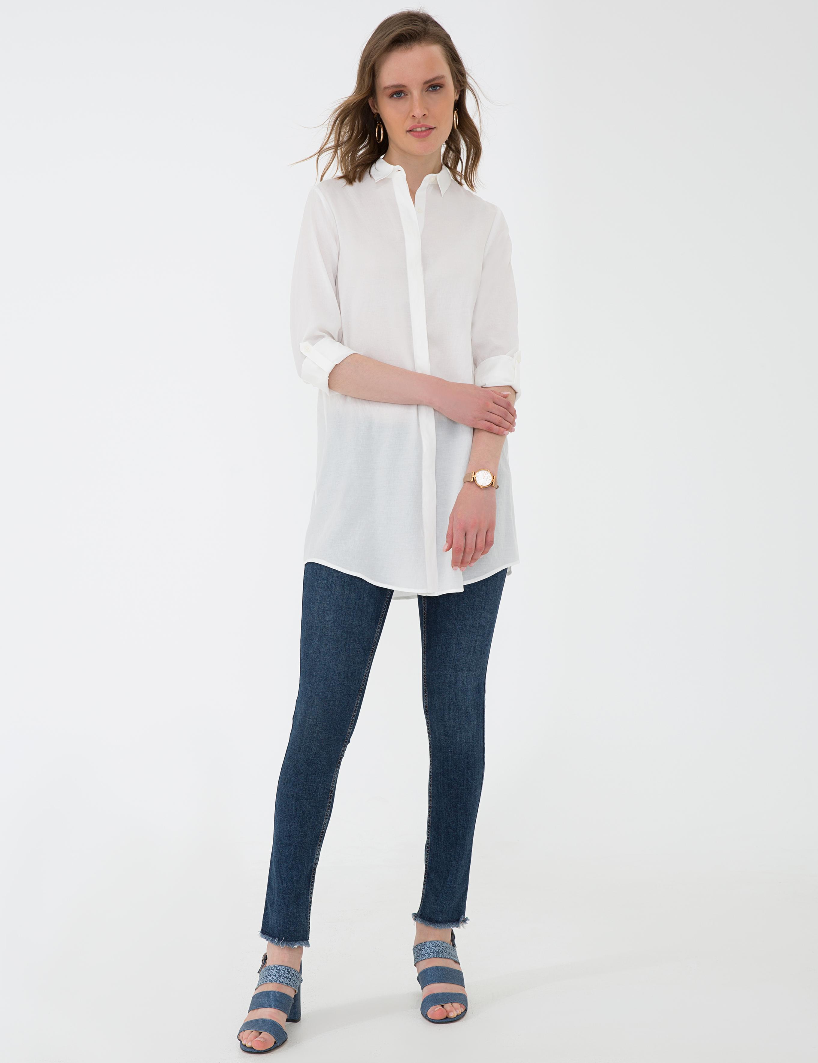 Beyaz Comfort Fit Uzun Kollu Gömlek