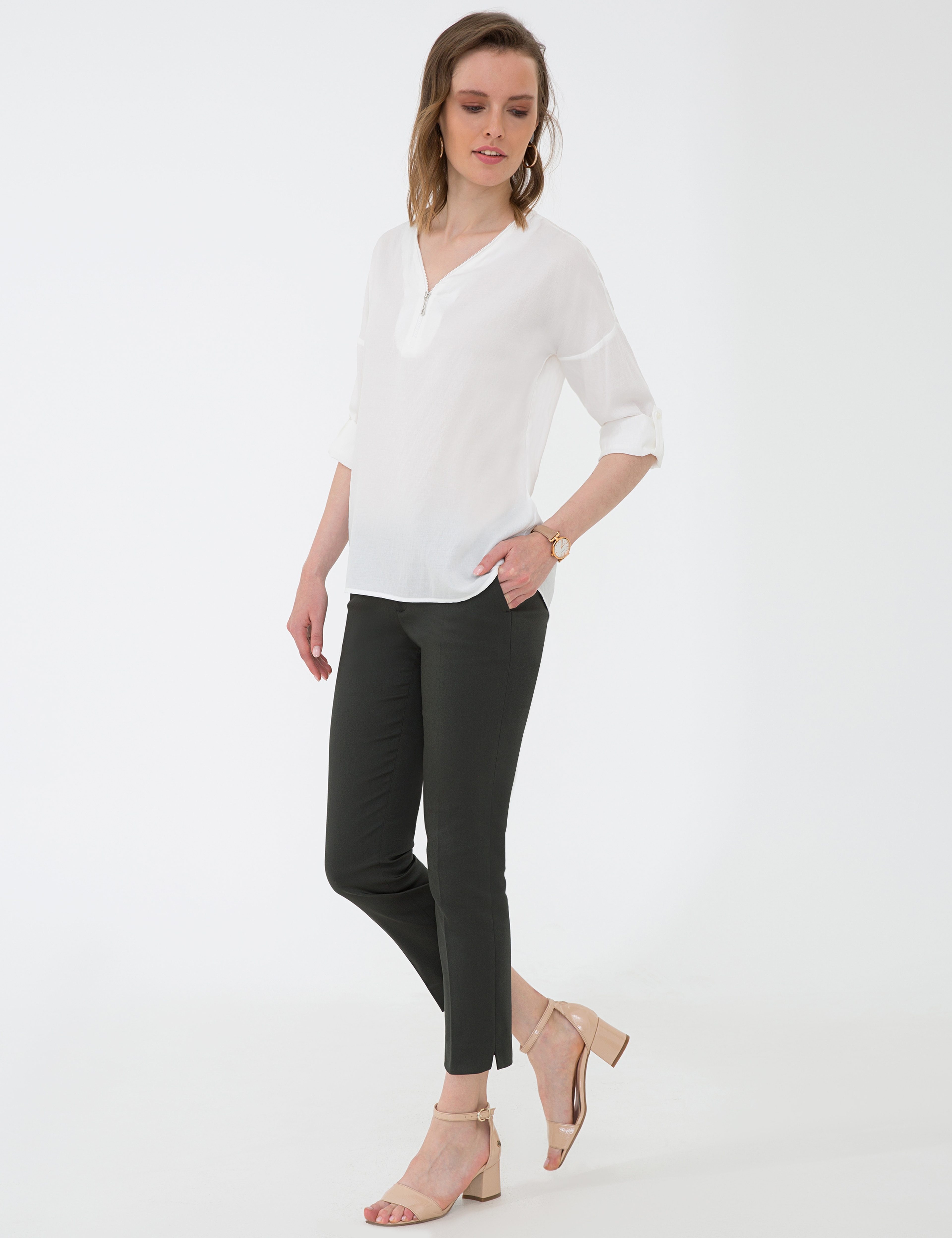 Beyaz Comfort Fit Uzun Kollu Gömlek - Image 5