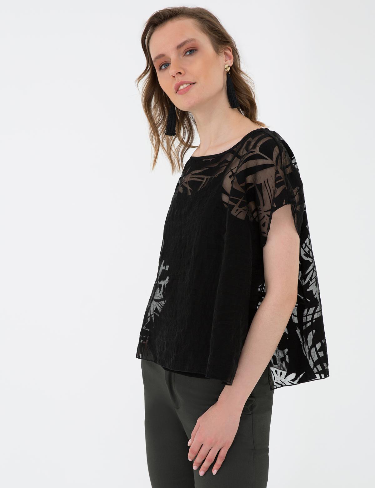 Siyah Tül Bluz - 50204420024