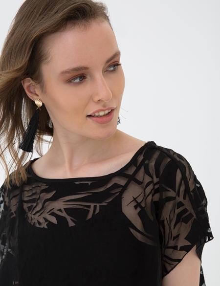 Siyah Tül Bluz - 50204420024