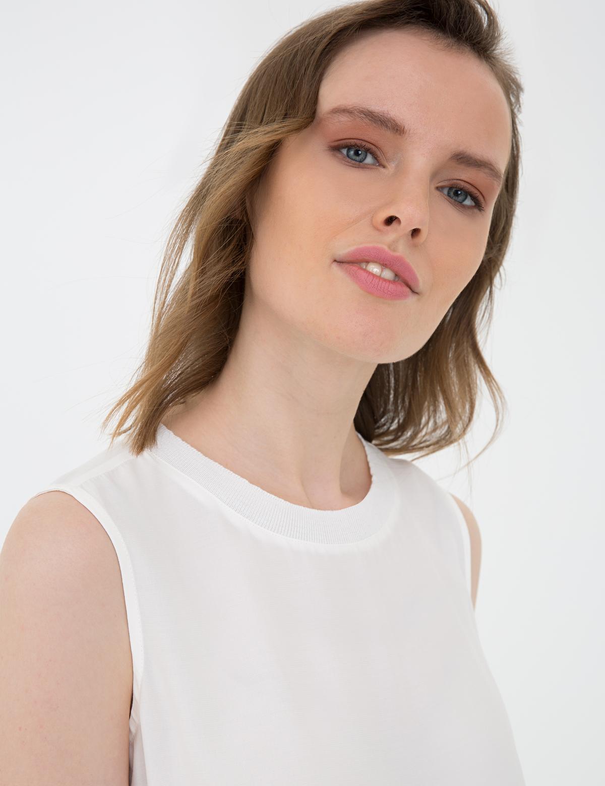 Ekru Regular Fit Kolsuz Bluz - 50204439001