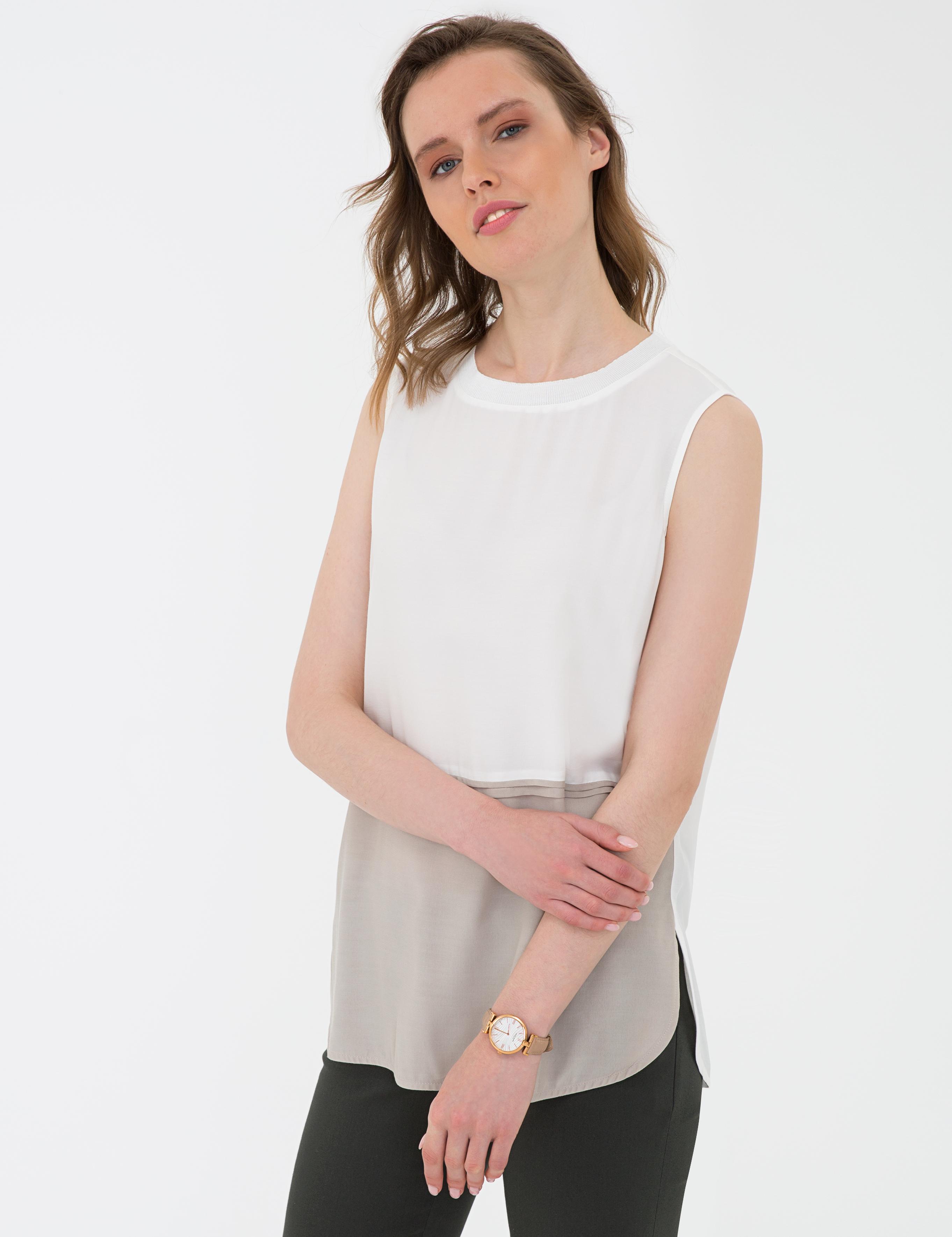 Ekru Regular Fit Kolsuz Bluz