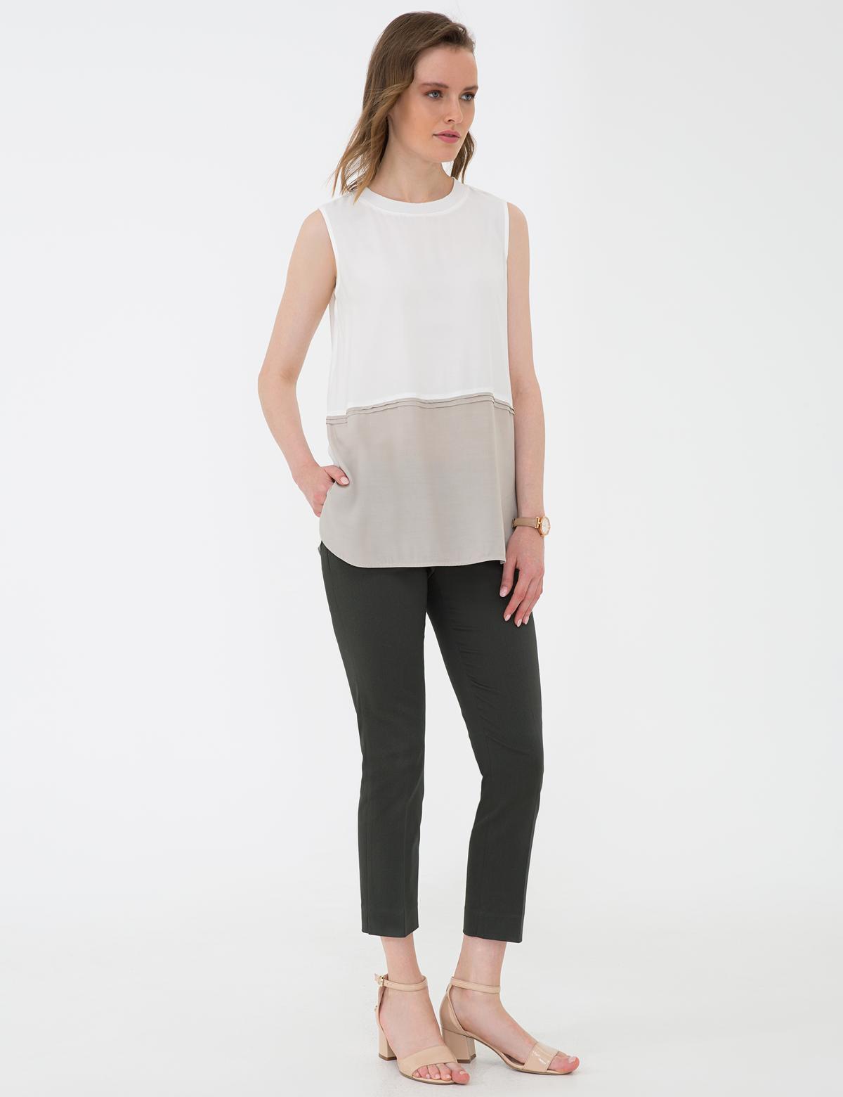 Ekru Regular Fit Kolsuz Bluz - 50204439001