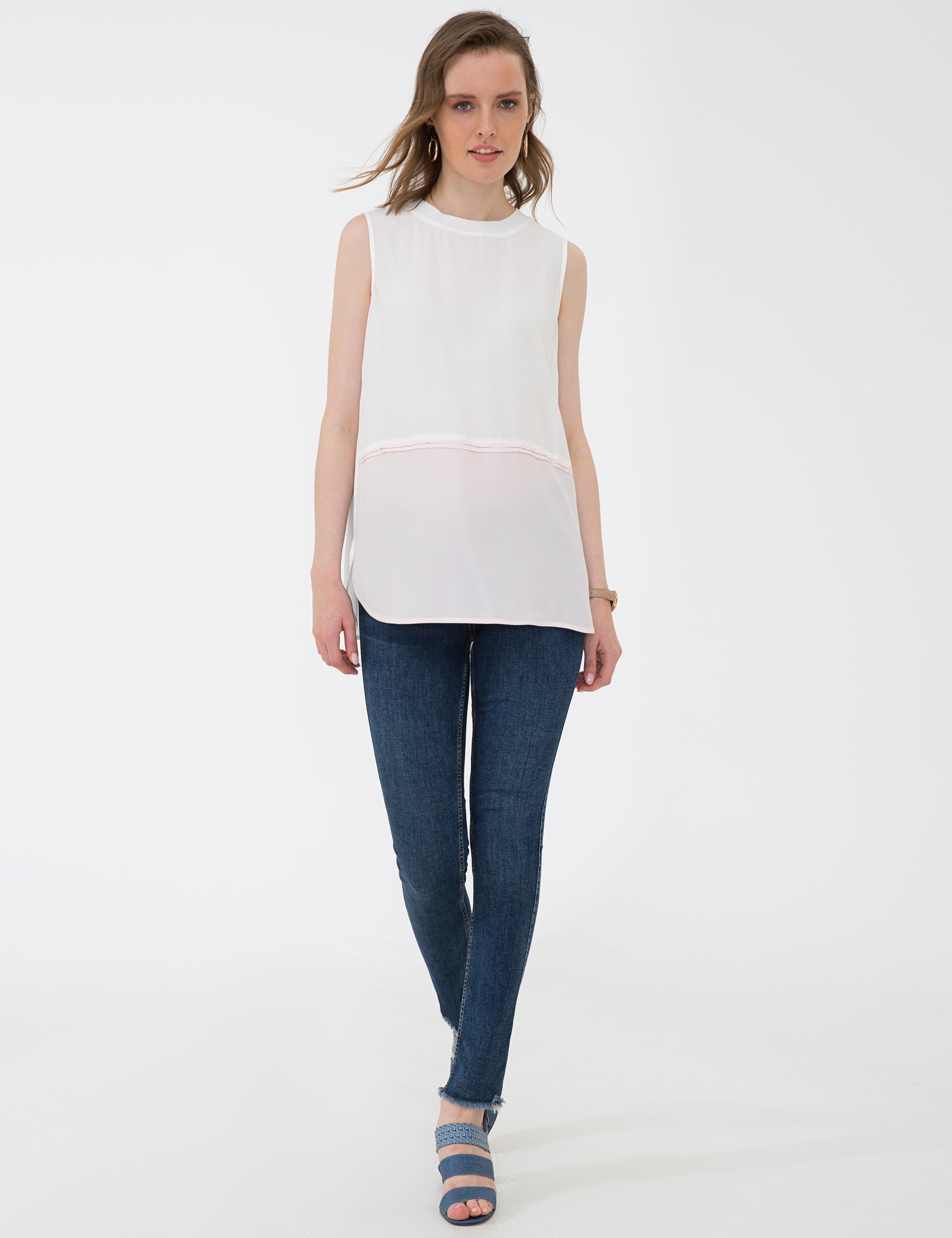 Toz Pembe Regular Fit Kolsuz Bluz