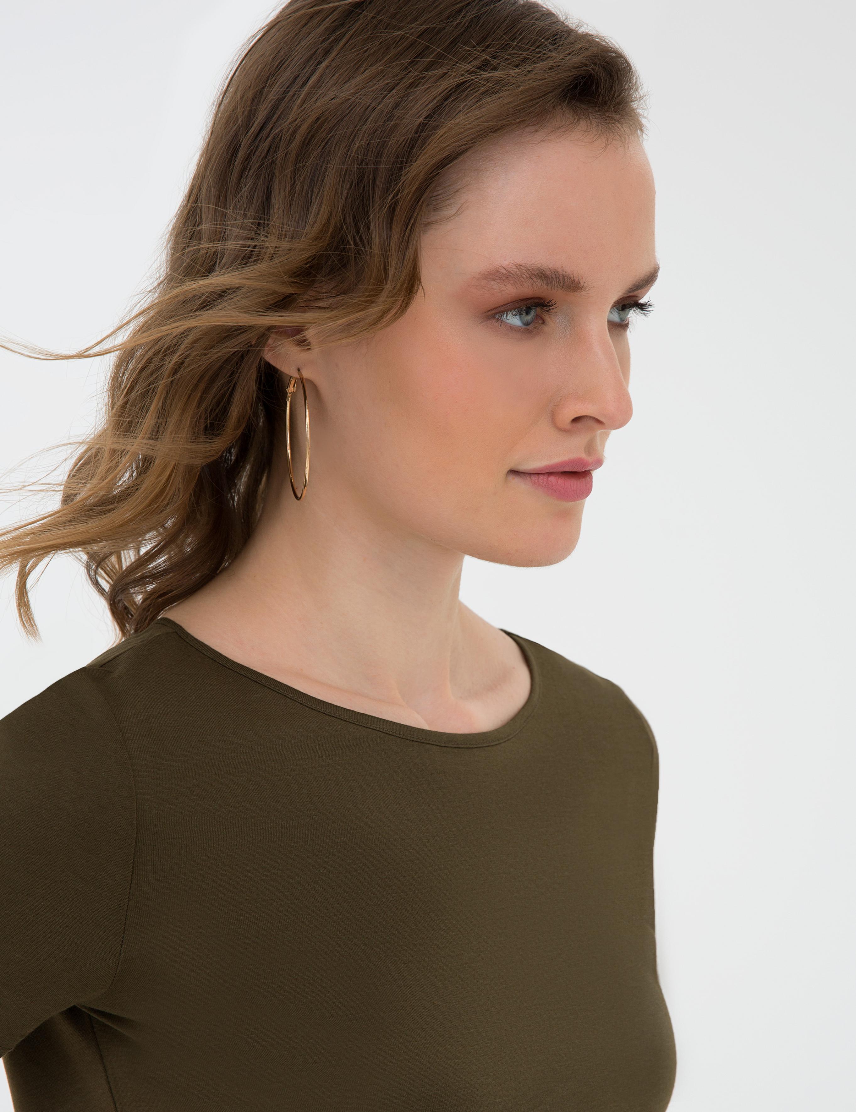 Haki Standart Fit Bisiklet Yaka Tişört