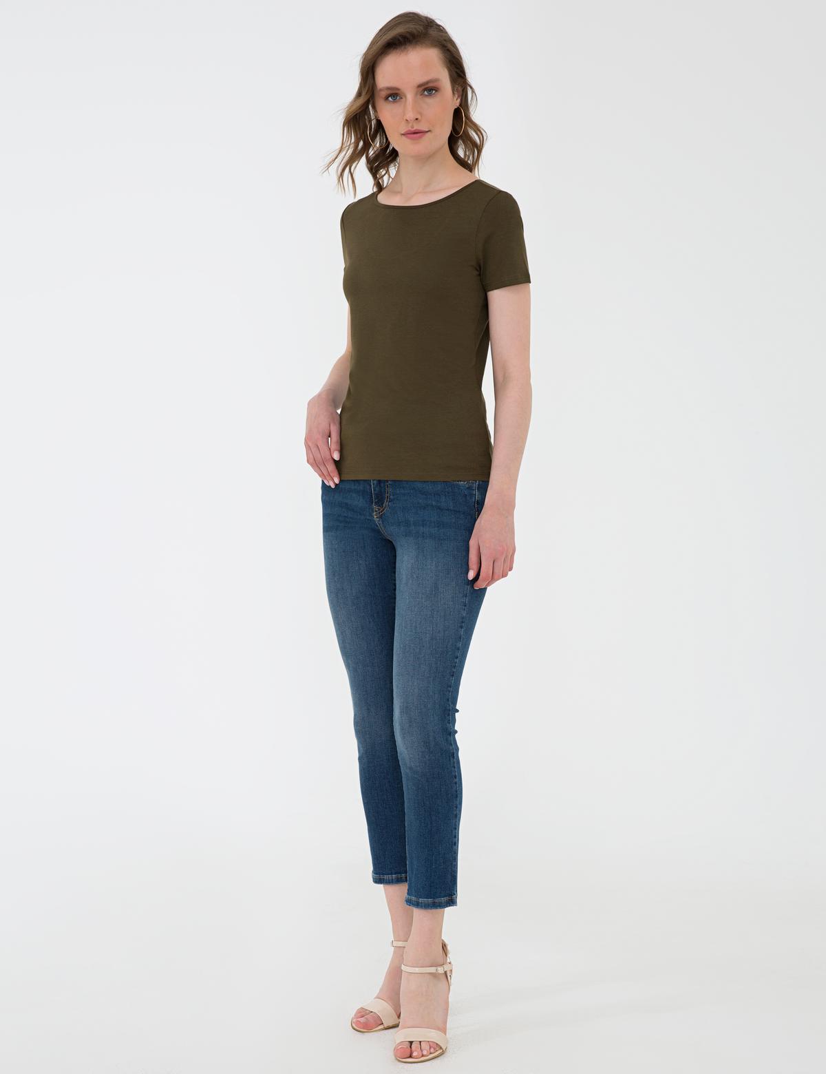 Haki Standart Fit Bisiklet Yaka Tişört - 50200740029