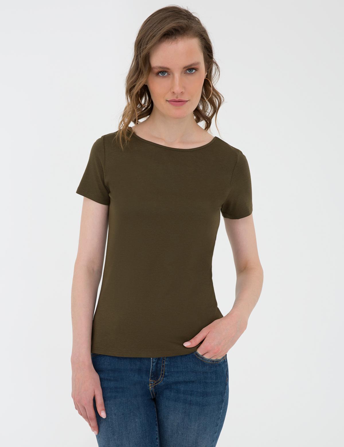 Haki Standart Fit Bisiklet Yaka Tişört