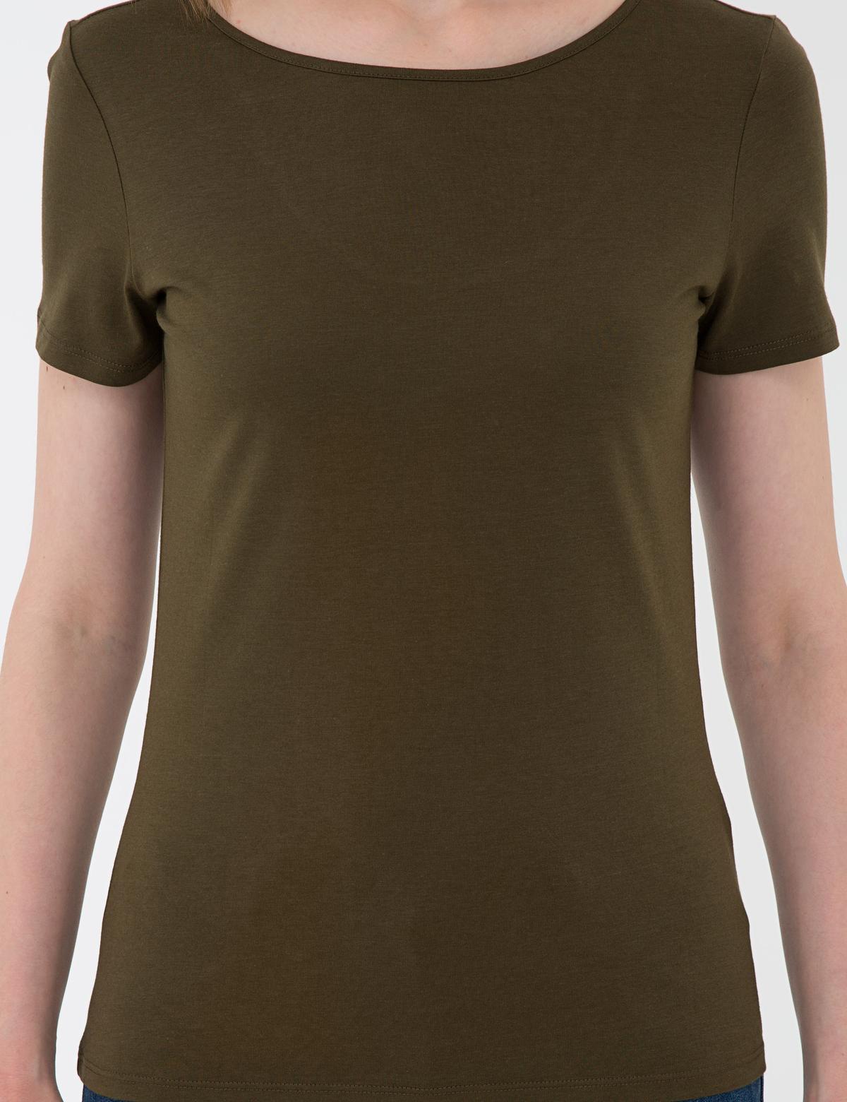 Haki Standart Fit Bisiklet Yaka Tişört - 50200740029