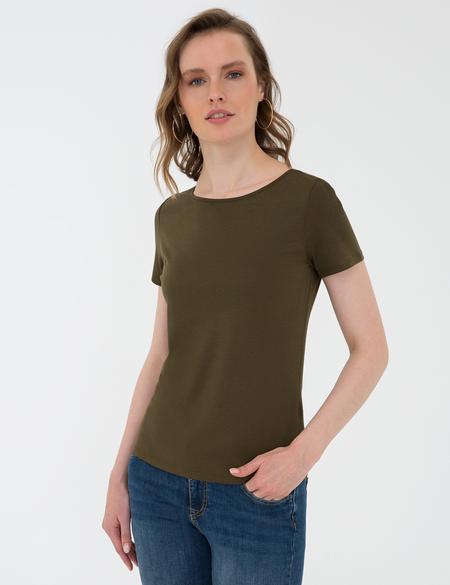 Haki Standart Fit Bisiklet Yaka Tişört - 50200740029