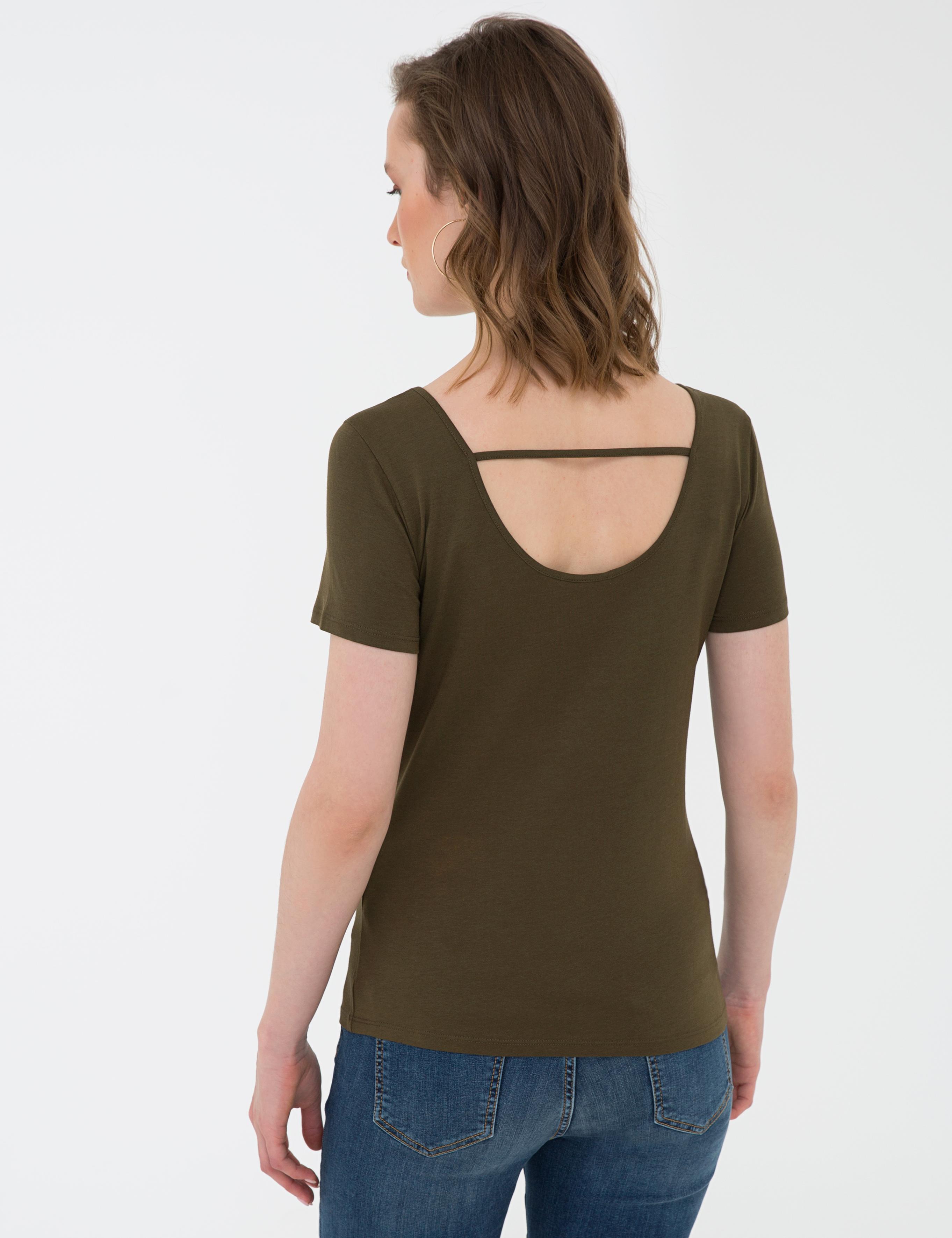 Haki Standart Fit Bisiklet Yaka Tişört