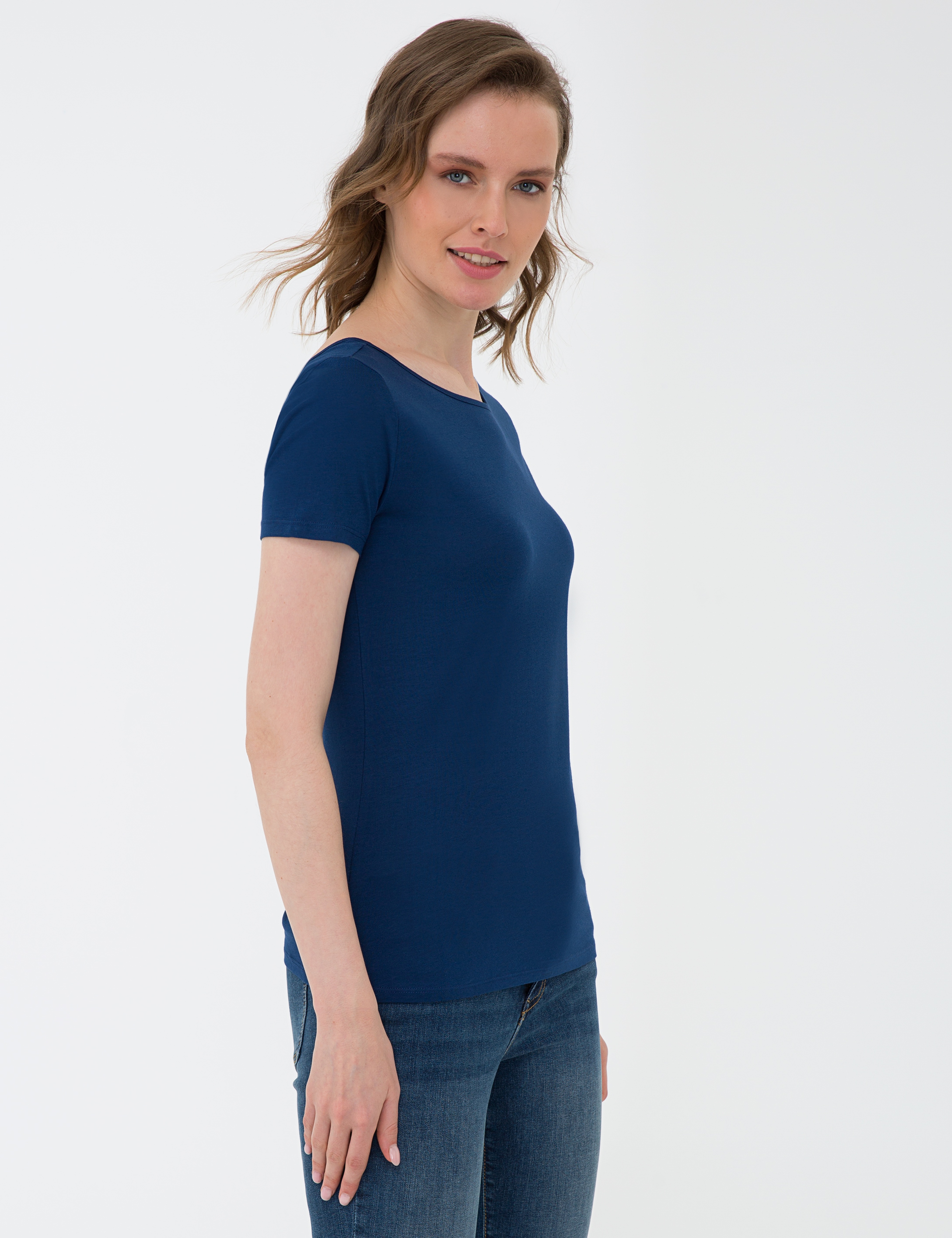 Lacivert Standart Fit Bisiklet Yaka T-Shirt - Image 3