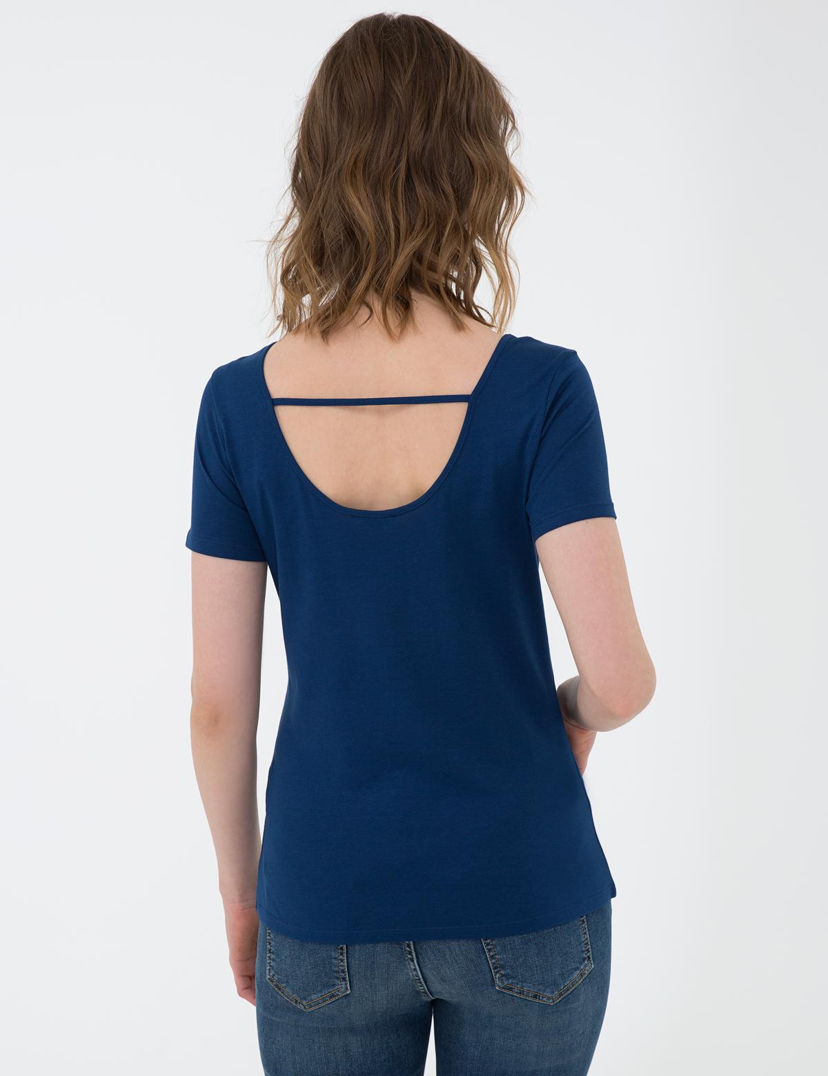 Lacivert Standart Fit Bisiklet Yaka Tişört - 50200740041