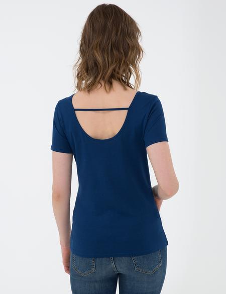 Lacivert Standart Fit Bisiklet Yaka Tişört - 50200740041