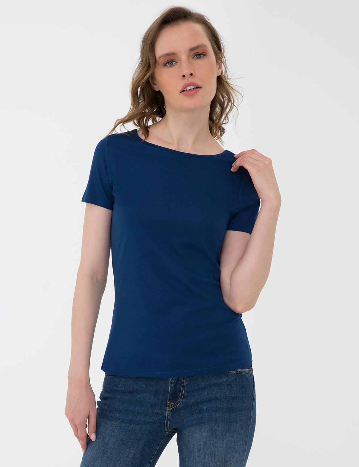 Lacivert Standart Fit Bisiklet Yaka Tişört