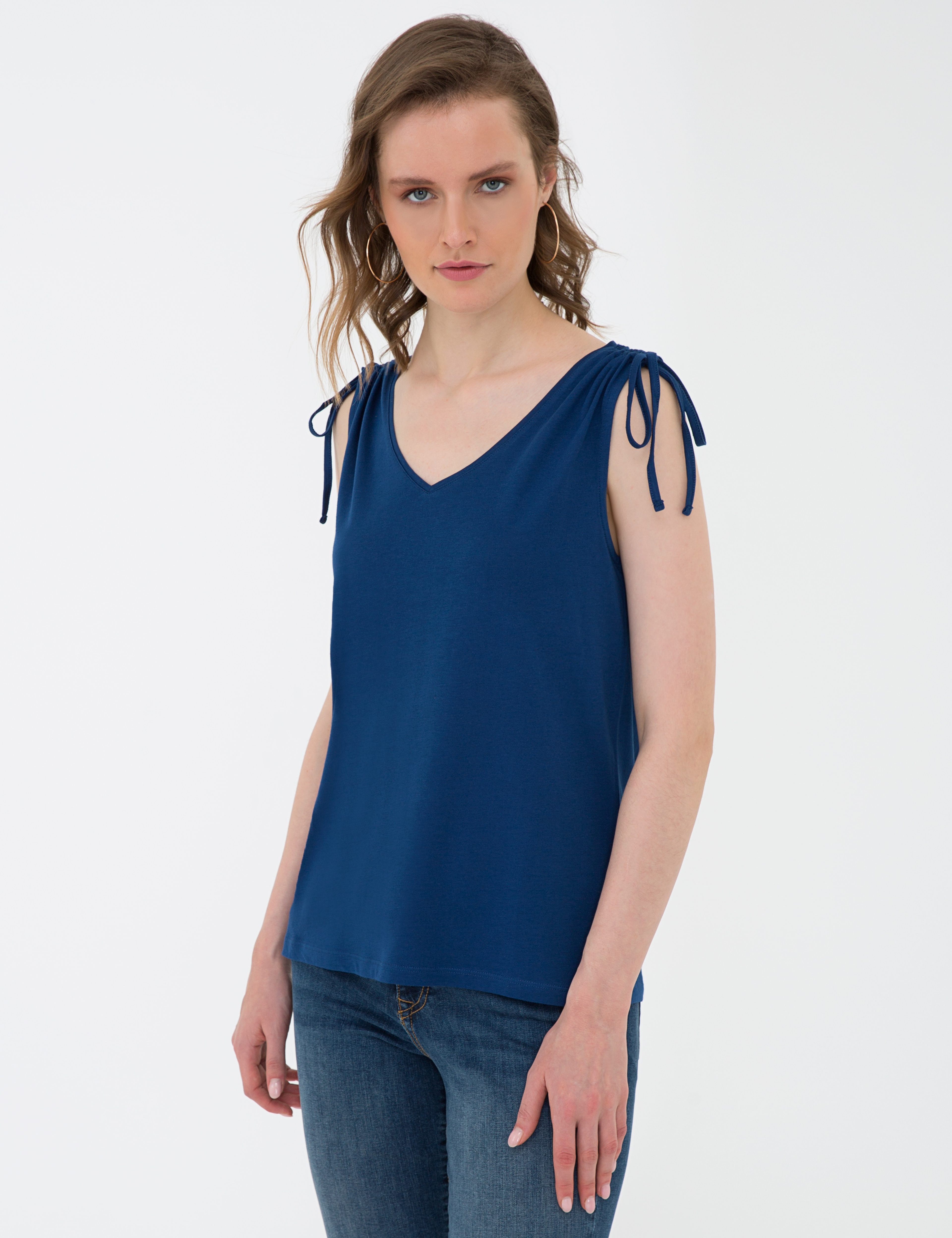 Lacivert Standart Fit Kolsuz Bluz - Image 3
