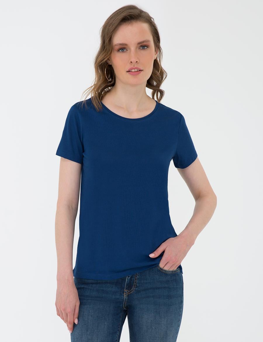 Lacivert Standart Fit Bisiklet Yaka T-Shirt