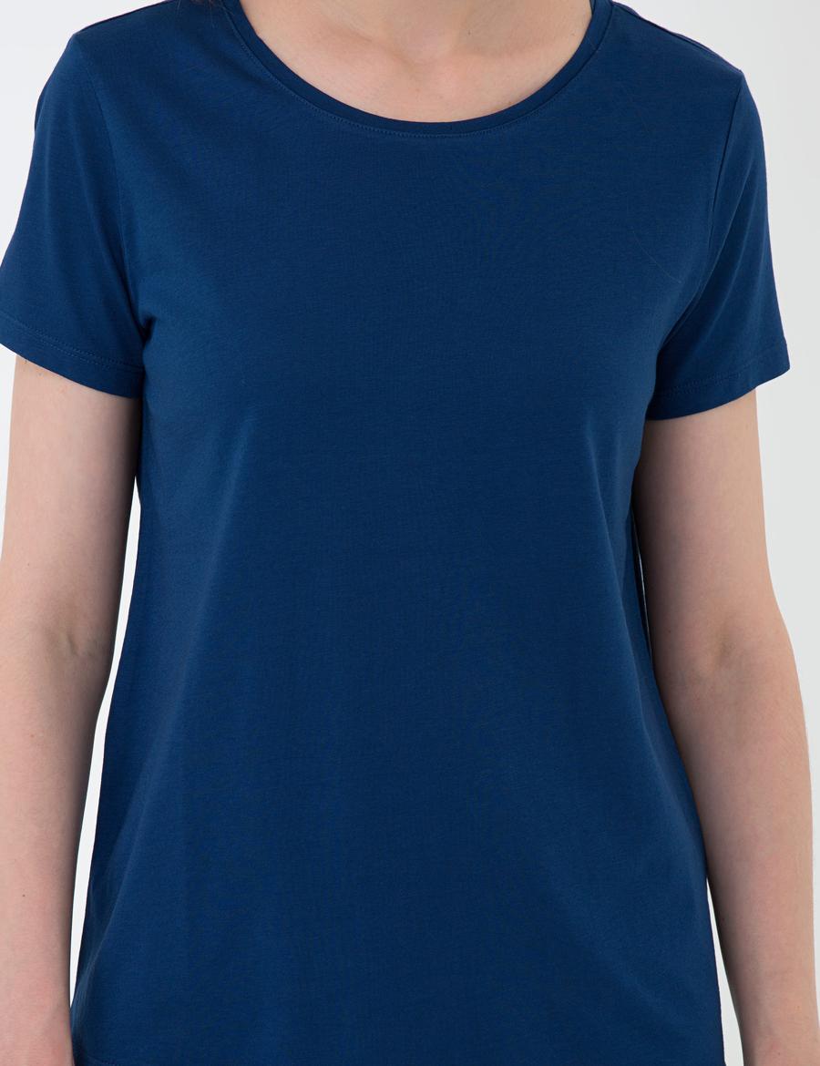 Lacivert Standart Fit Bisiklet Yaka T-Shirt