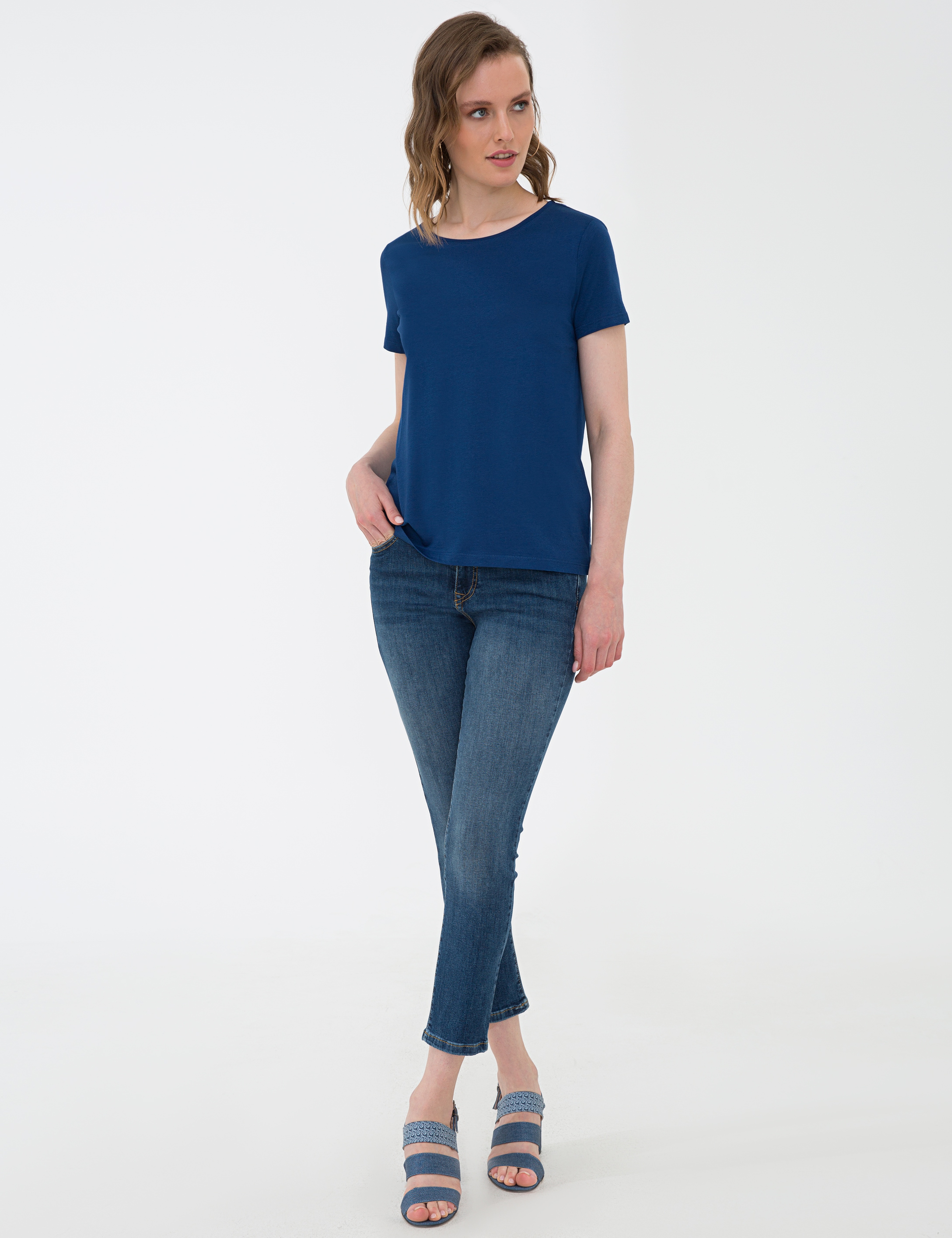 Lacivert Standart Fit Bisiklet Yaka T-Shirt - Image 5