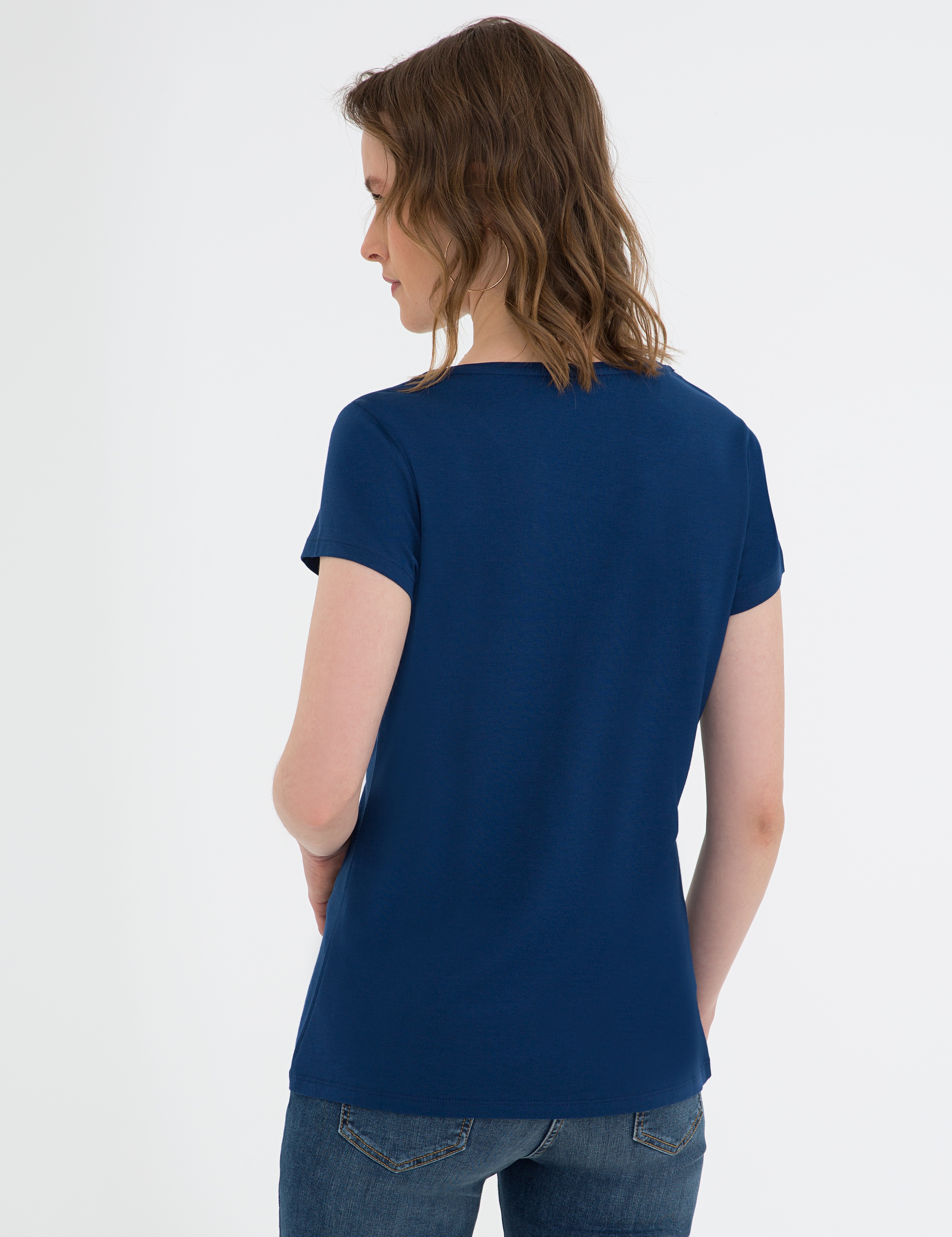 Lacivert Standart Fit Bisiklet Yaka T-Shirt - Image 4
